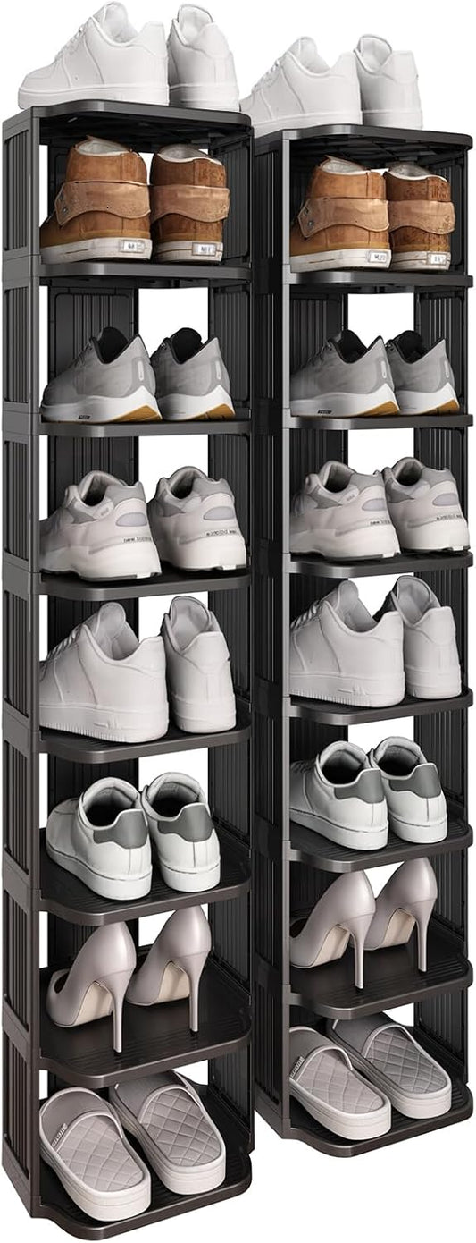 Kitstorack Stackable 16-Tier Shoe Rack for Closet & Entrance - Tall, Narrow, Vertical Shoe Stand - Plastic, Free Standing - Ideal for Small Spaces