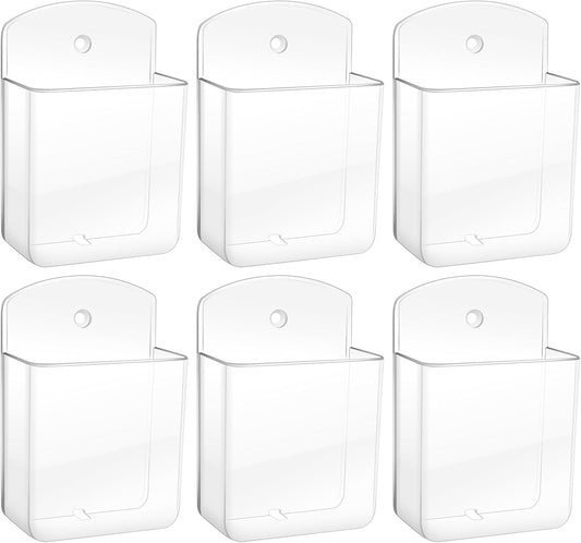 6 PCS Remote Control Holders Wall Mount, Self Adhesive TV Air Conditioner Remote Control Holder, Wall Mount Storage Box Organizer Wall Pen Holder Storage for Home Office School (Transparent)