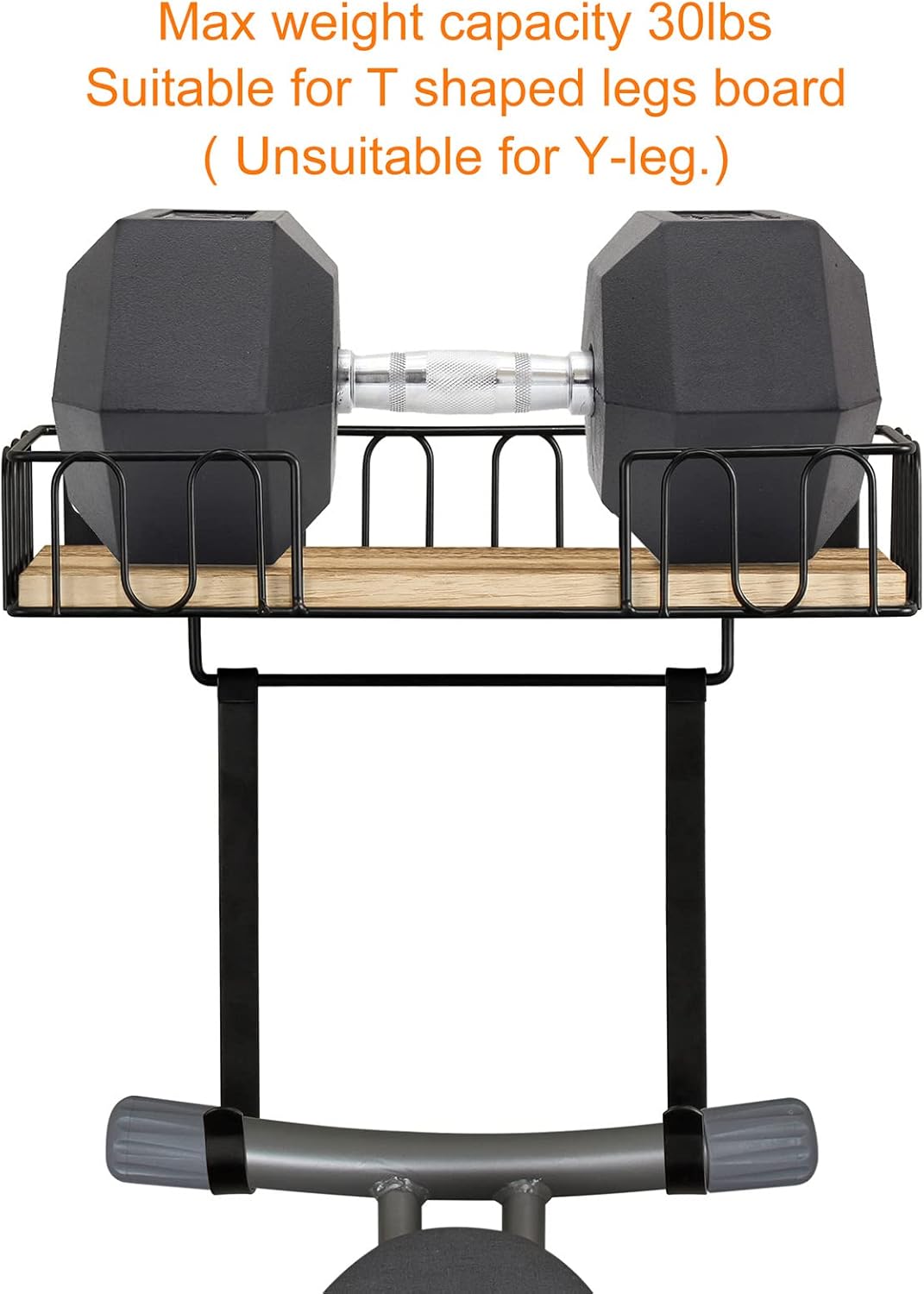 TJ.MOREE Ironing Board Hanger Metal Wall Mount Iron and Ironing Board Holder, Laundry Room Decor and Storage with Large Storage Black Wooden Base Basket and Removable Hooks
