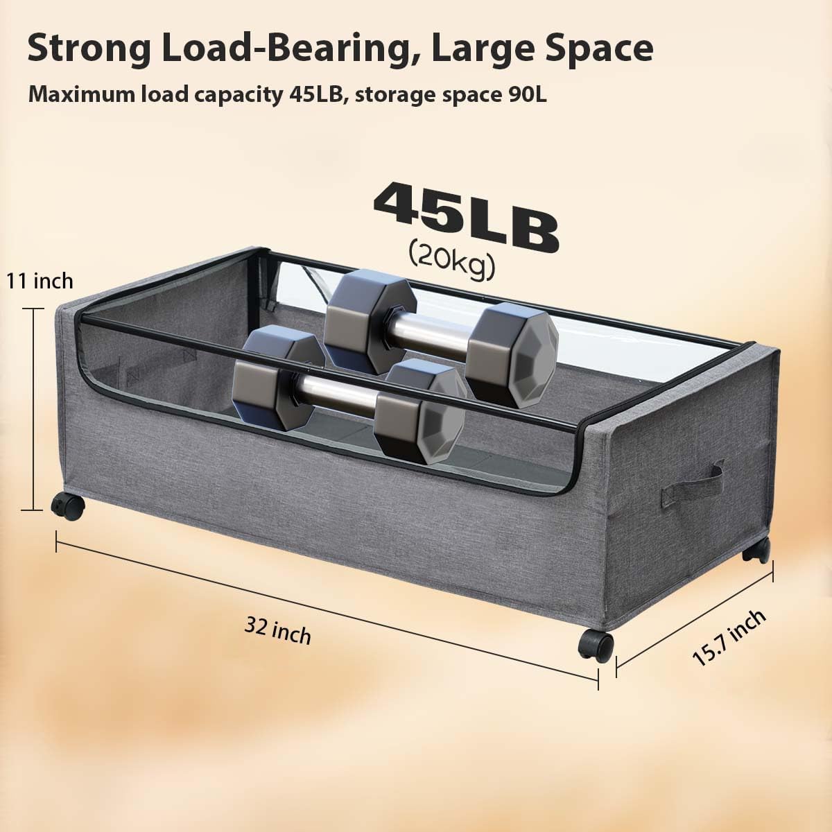 Under Bed Storage with Wheels, Under Bed Storage Containers,Underbed Shoe Storage, Drawers for Under Bed, Lockable, Heavy Duty, XXXXL Size 90L