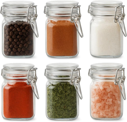 6 Pack Spice Jars, 8 oz Glass Containers with Airtight Lids, Small Herb Jars with Labels for Kitchen Storage