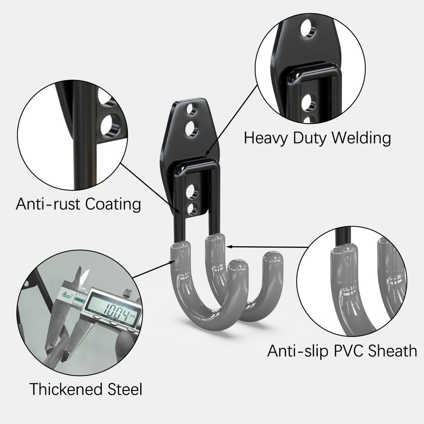 3-H Garage Wall Hooks 10 Pack, Heavy Duty Garage Hooks with Extra Welding Spots, Wall Mount Storage Organizer for Hanging Garden Lawn Tools, Chair, Shovel, Blower, Toolkit (Grey)