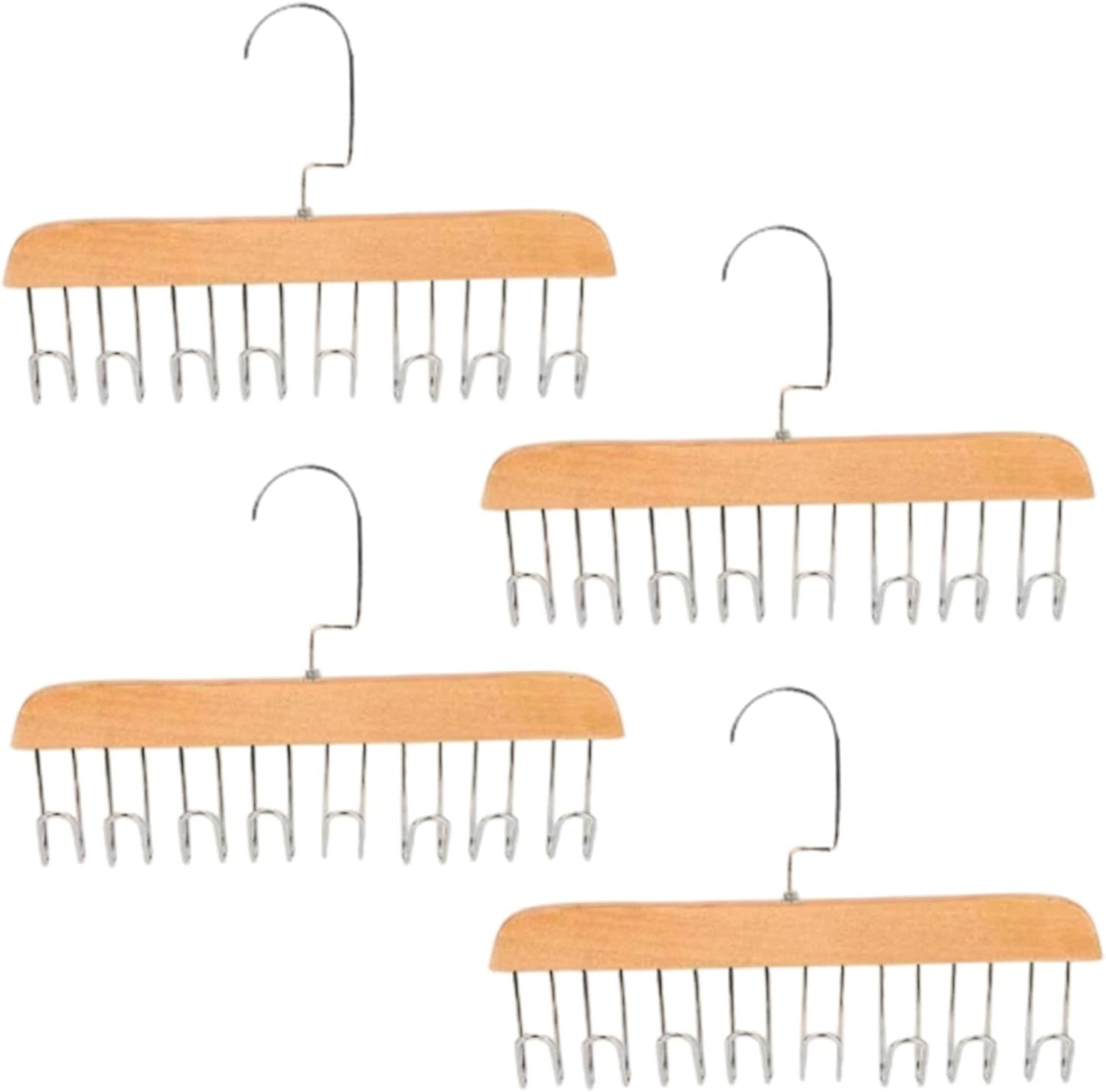 4PCS Belt Hanger for Closet with 8 Hooks Non-Slip Wooden Belt Hook Space-Saving for Ties, Scarves, Bras
