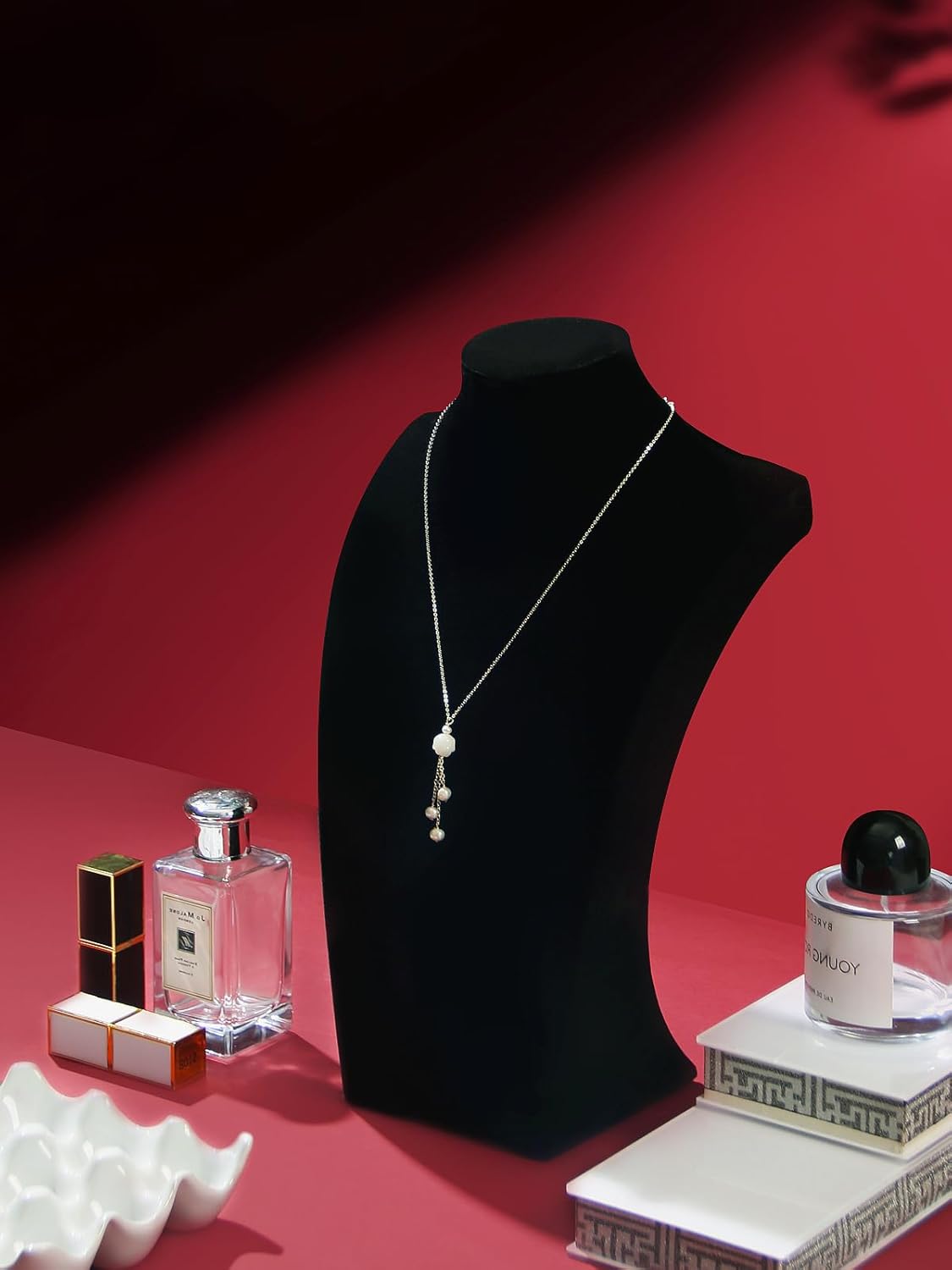 Coward 3Pcs Necklace Bust Stand Rack for Selling Show, Black Velvet Necklace Jewelry Display Holder for Jewelry Exhibition or Store Shop Show (11" Hight)