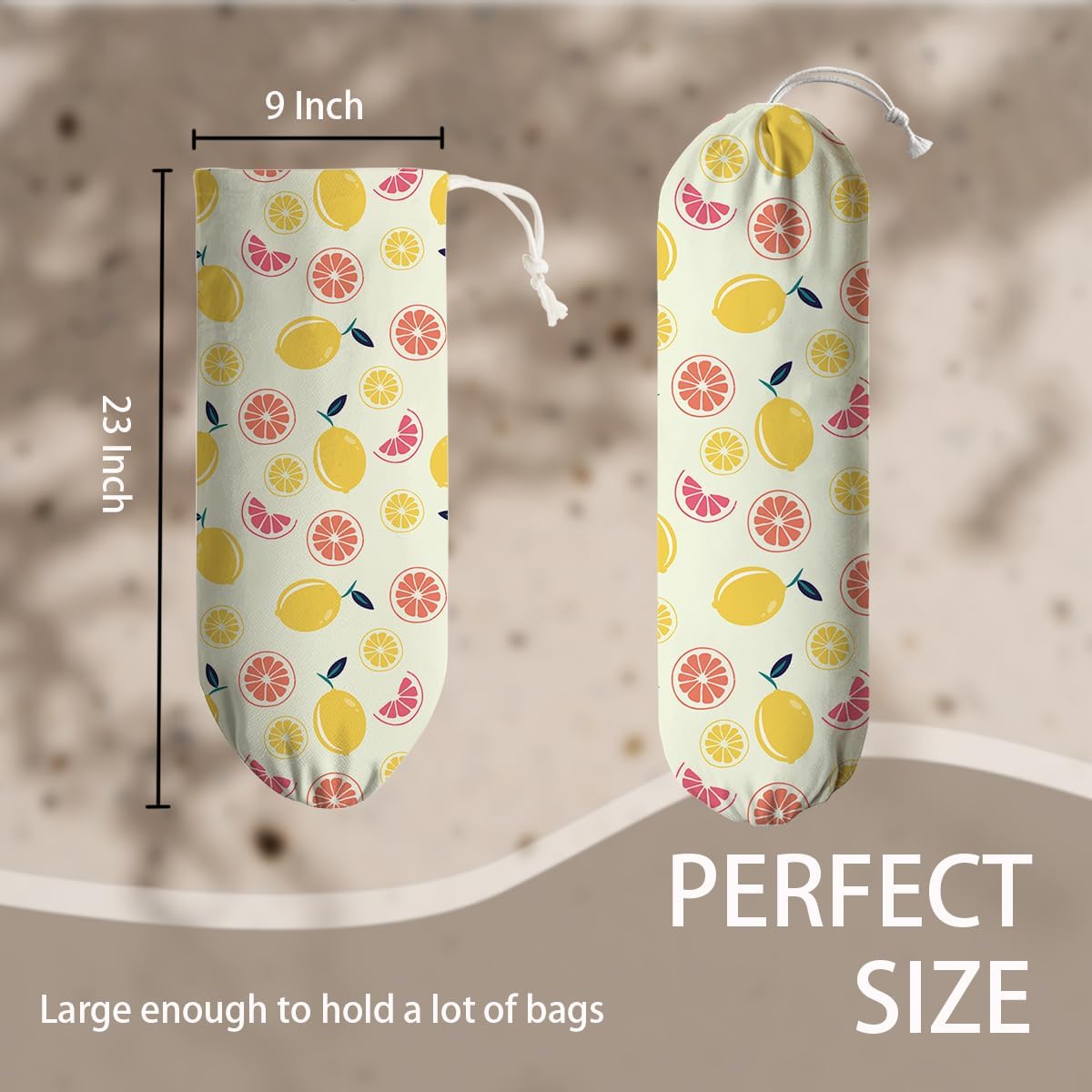 Lemons Plastic Bag Holder, Reusable Hanging Grocery Bags Holder, Pantry Organization, Summer Home Decor for Kitchen, Housewarming Gifts for Women, Kitchen Pattern Garbage Bag 63