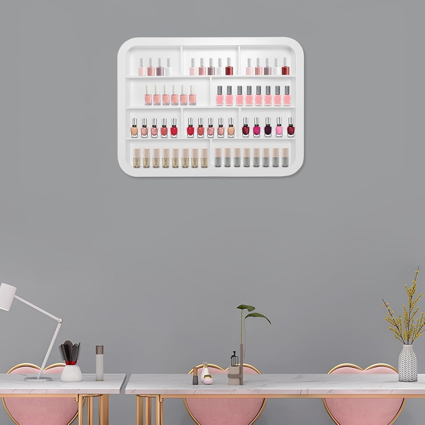 Wall Mounted Nail Polish Racks 4 Tier Hanging Nail Polish Storage Holder Cosmetic Display Stand Nail Polish Shelf Organizer for Home Salon Business Spa