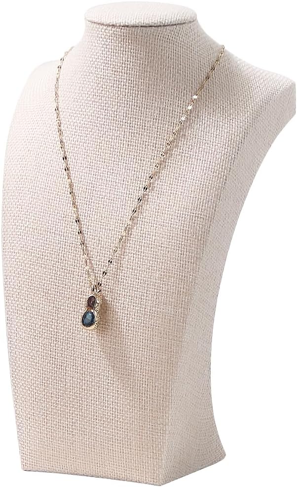Necklace Bust Stand for Selling, Linen Necklace Display Holder, Jewelry Necklace Organizer Rack for Home Use or Store Show (9" Height)