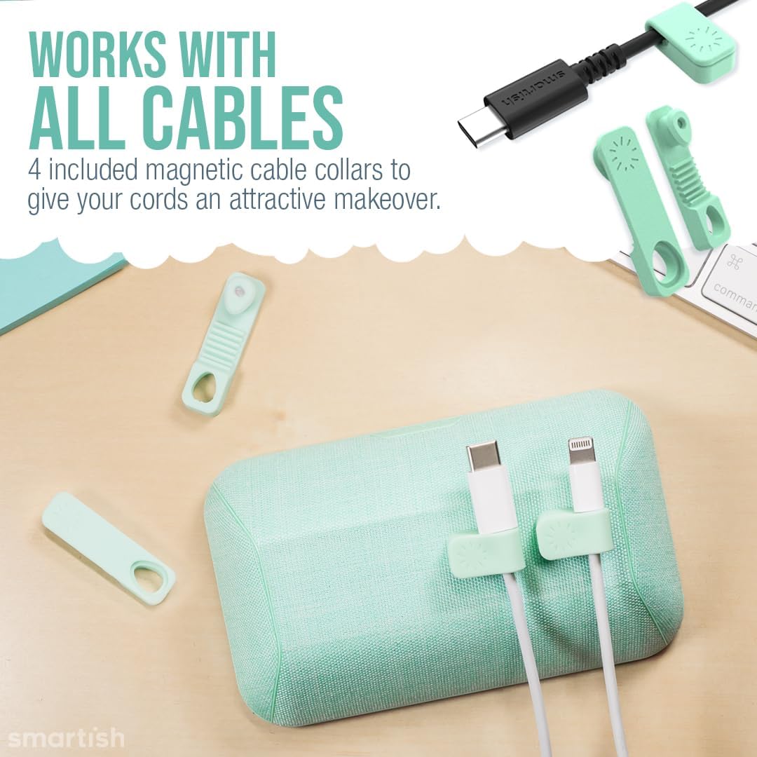 Smartish® Magnetic Cord Holder - Bigger Cable Wrangler Stocking Stuffer Organizer with Magnet Clips for Charger Management on Desktop, Nightstand - Holds 6+ Cables - Teal Me More