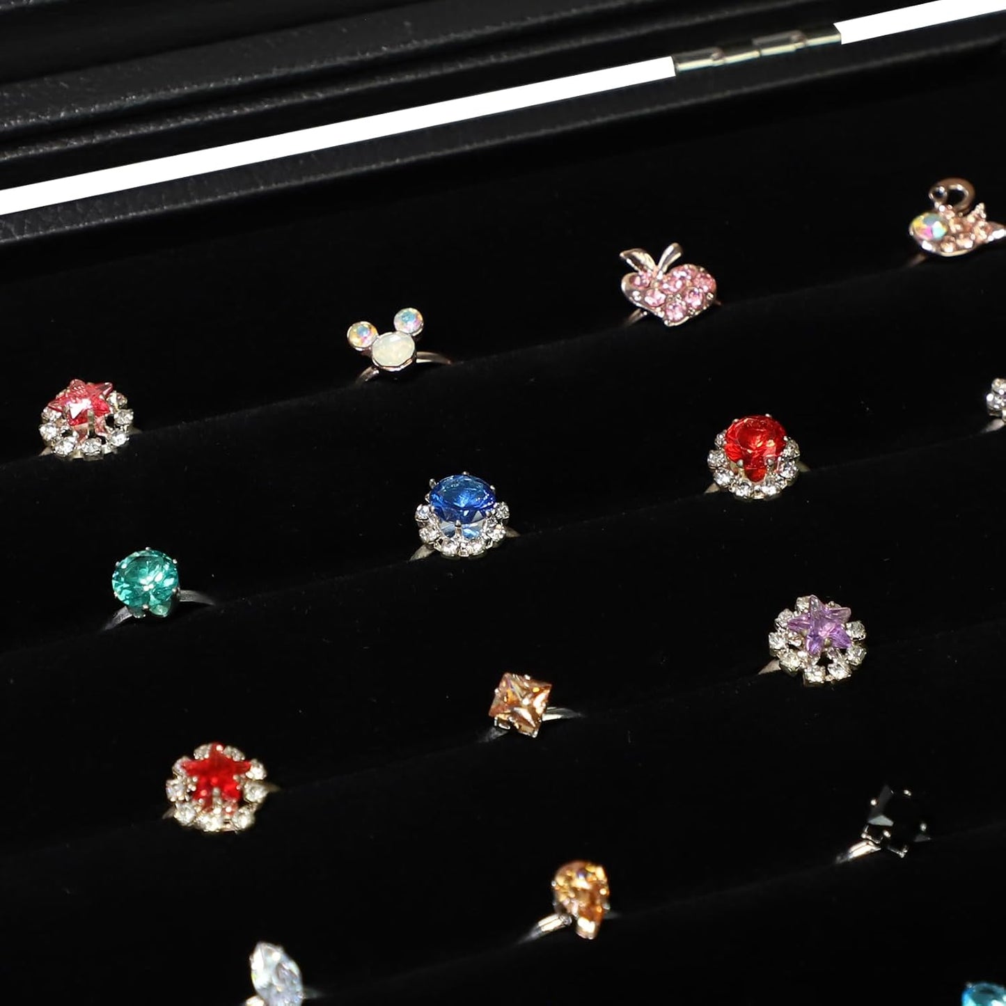 Wudygirl 7 Slots Ring Holder Organizer Box with Transparent Lid Black Jewelry Organizer for Store Display Jewelry Holder for Rings（Ring Organizer）