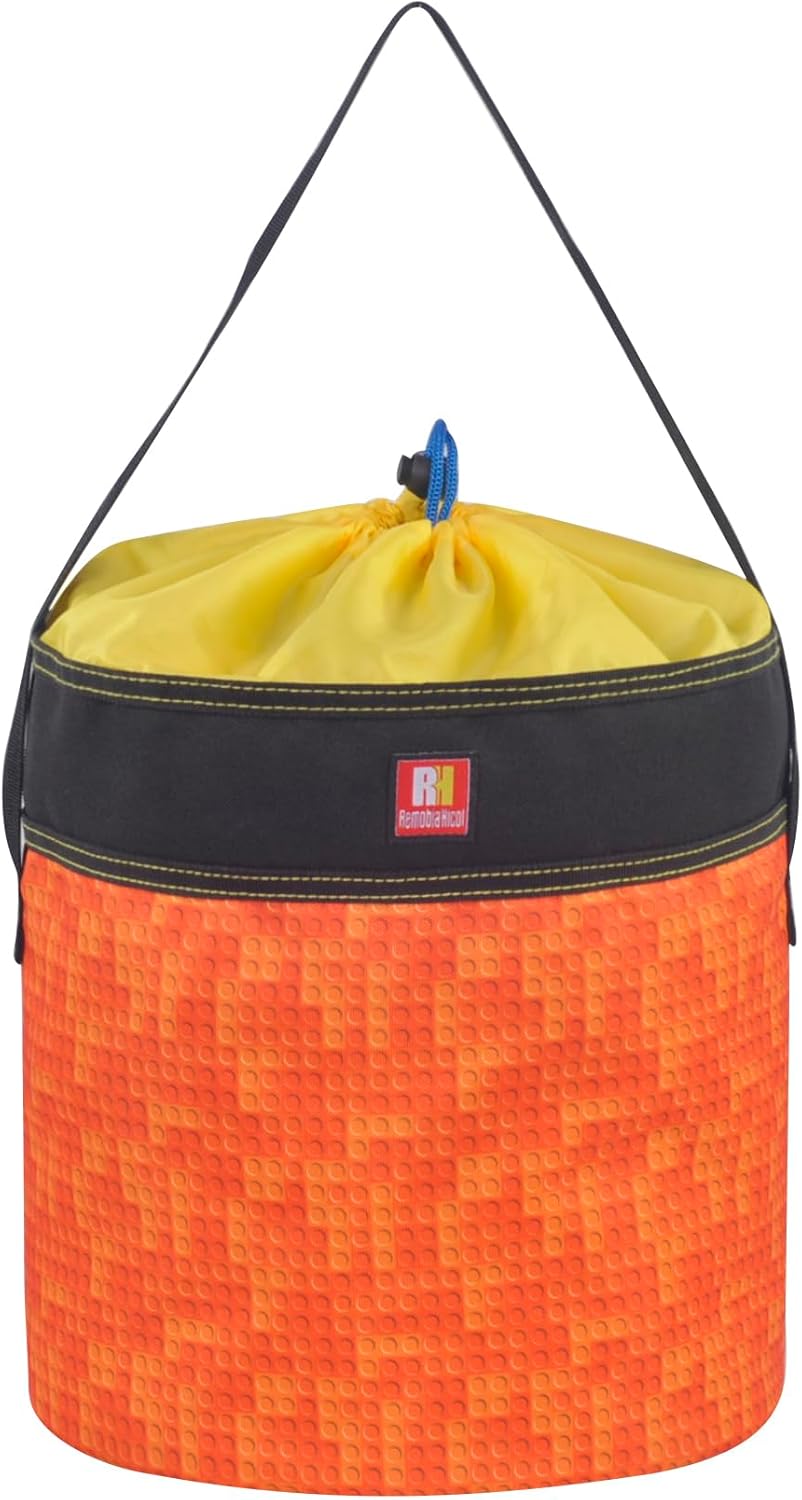 Toy Storage Organizer Basket Bag with Drawstring for Buliding Bricks, Blockets,Puzzles,Playroom Cinch Bucket Carrying Bag with Handle (Orange)