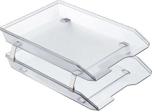 Acrimet Facility 2 Tier Letter Tray, Front Load, Letter Size/A4, Desktop File Organizer, Plastic (Clear Crystal Color)