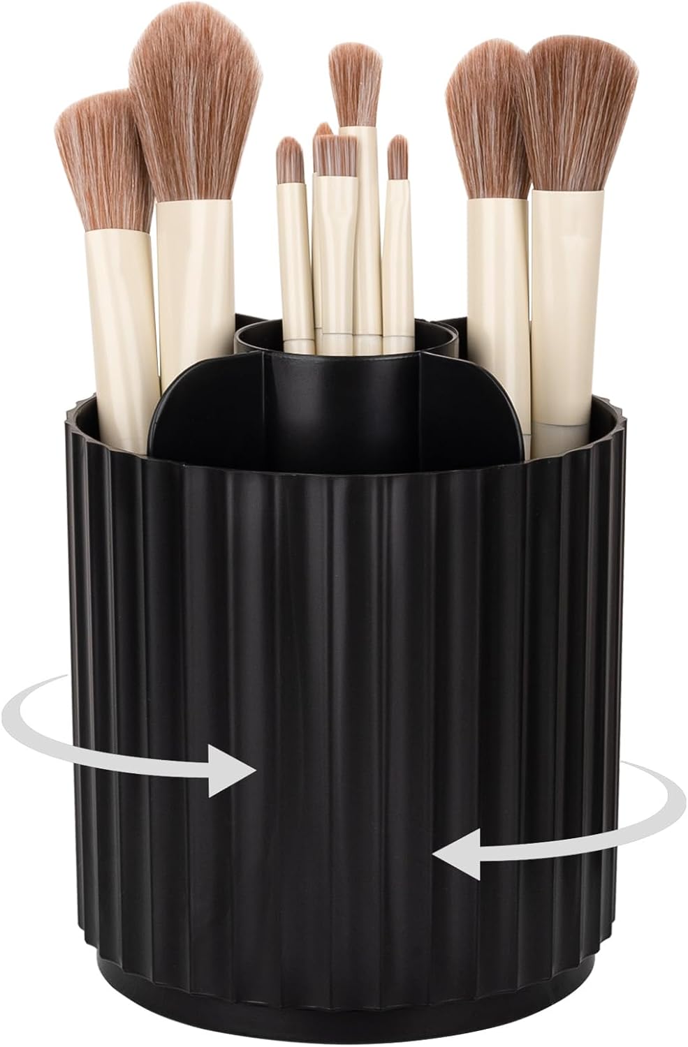 Anyoifax Makeup Brush Holder Organizer 360°Rotating Make Up Brushes Container for Vanity, Spinning Cosmetics Storage Cup, Stripe Black
