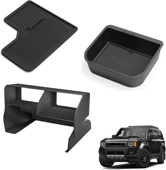 smabee for 2024 2025 2026 Toyota Land Cruiser Prado 250 Center Console Organizer + Cool Box Organizer + Wireless Charging Protective Mat 3PCS (Only Fit Cool Box & Qi Wireless Charger)