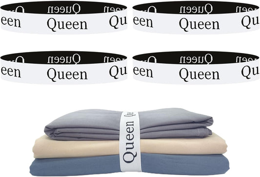 4 Pieces Bed Sheet Organizer Bands, Sheet Organizers and Storage Label Bands, Sheet Label for Bedding, Sheets Organizer for Closet,Sheet Keepers Linen Labels Bedding Bands (4Pcs Queen)