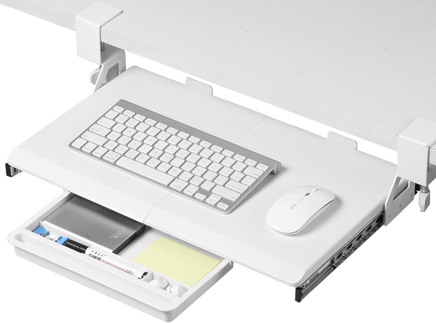 ETHU Keyboard Tray Under Desk, 19.7" X 12.2" Small Size C Clamp Keyboard Drawer Under Desk, Computer Keyboard Stand Slide Pull Out, Ergonomic Keyboard Tray for Home, Office(White)