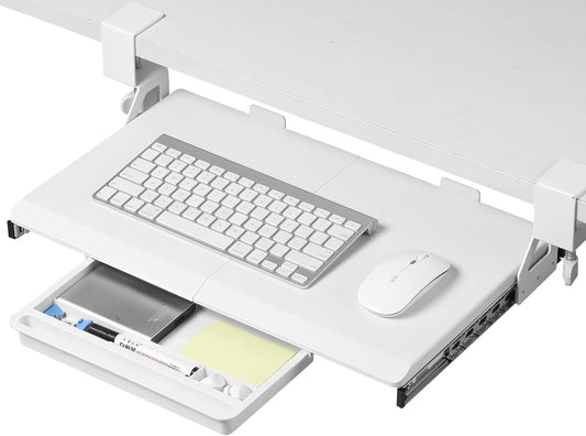 ETHU Keyboard Tray Under Desk, 19.7" X 12.2" Small Size C Clamp Keyboard Drawer Under Desk, Computer Keyboard Stand Slide Pull Out, Ergonomic Keyboard Tray for Home, Office(White)