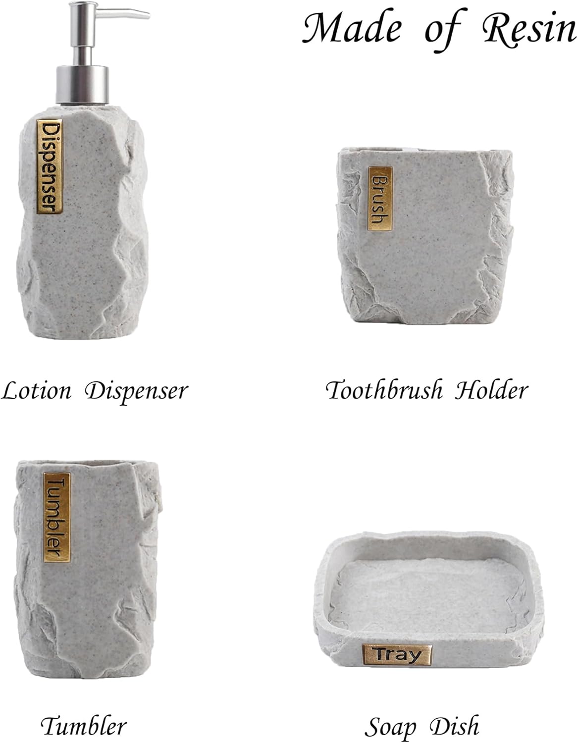 Hymmah Bathroom Accessories Set,Marble Design Toothbrush Holder,Farmhouse Bathroom Decor,4 Pcs Resin Gift Set Apartment Necessities, Contain Toothbrush Cup,Soap Dispenser,Soap Dish,Tumbler
