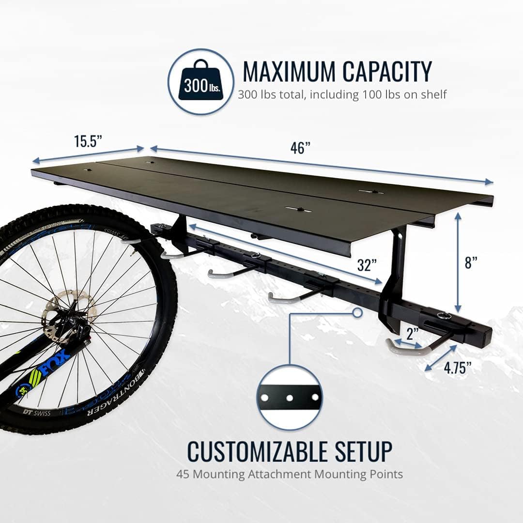 StoreYourBoard Bike Storage Rack with Shelf – Heavy Duty Garage Bike Storage Rack for 5 Bicycles, Adjustable Vertical Bike Rack, Bike Rack Shelf for Helmets & Gear, Holds 300 lbs