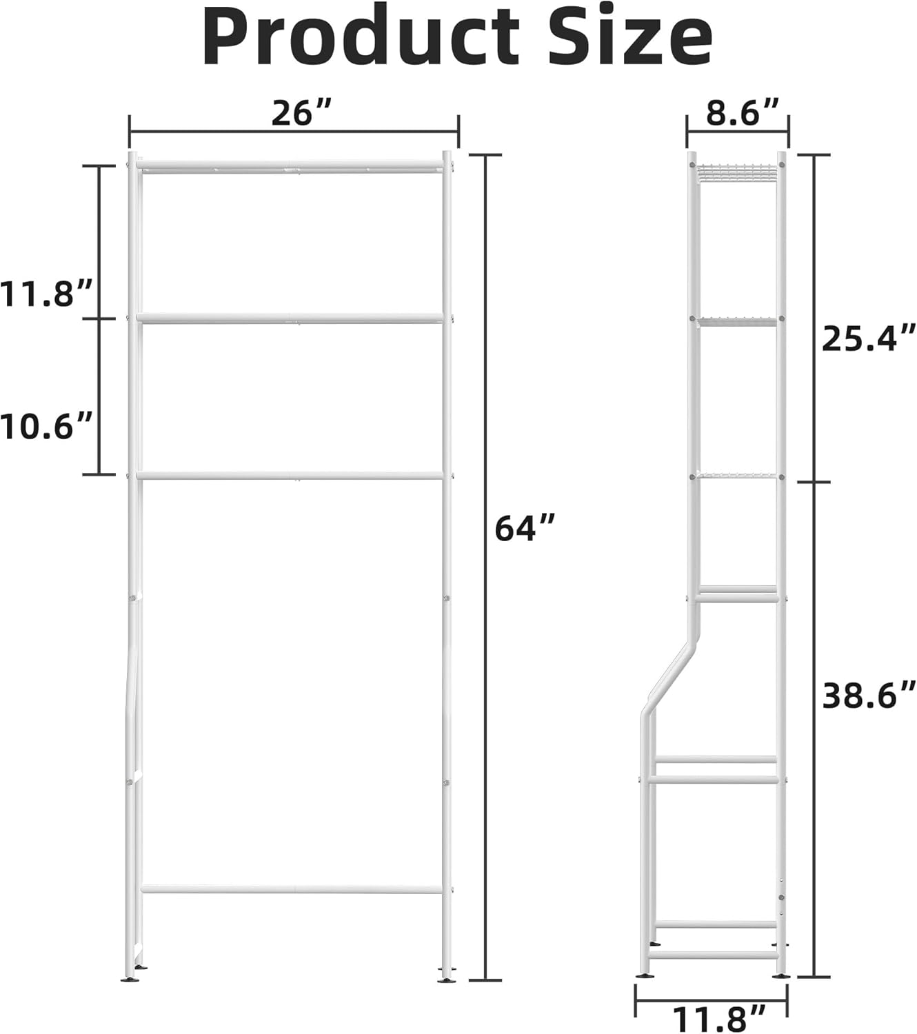 3-Tier Over The Toilet Storage, Freestanding Metal Bathroom Shelves, Space Saver Above The Over Toilet Storage Shelf for Bathroom (White)