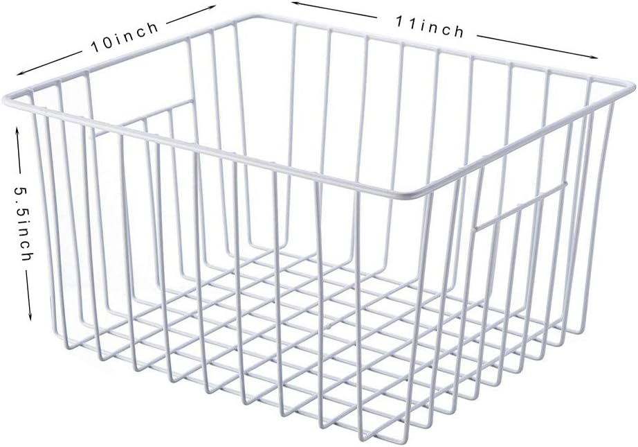 Freezer Basket Organizer, Refrigerator Metal Wire Storage Divider, Household Container Bins with Handles for Kitchen, Pantry, Cabinet, Closets - Pearl White (6, 11in x 10in x 5.5in)