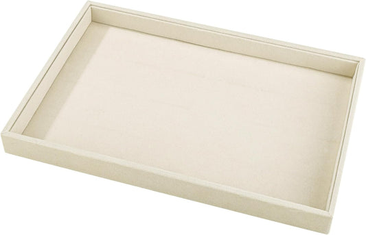 Mornajina 13.8" x 9.5" Velvet Jewelry Tray Jewelry Display Tray, Stackable Empty Plate Trays for Earrings Necklaces Bracelet Rings Display Showcase - Light Khaki