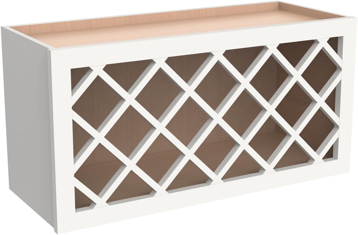 Solid Wood RTA Wine Bottle Rack Wall Cabinet with Lattice Panels and Wine Storage - Mocha (Origami White, 36'W 12'D 18'H) for Bar, Pantry, Cellar, Countertop