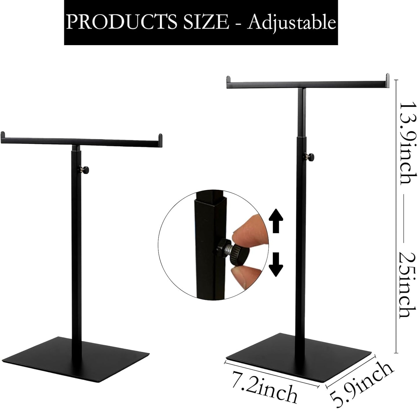Display Stand Stainless Steel Jewelry Towers Bag Stand Tabletop Double Hook Hanging Jewelry Stands for Necklaces Organizer Stand Adjustable Height Home Store Boutique, Black