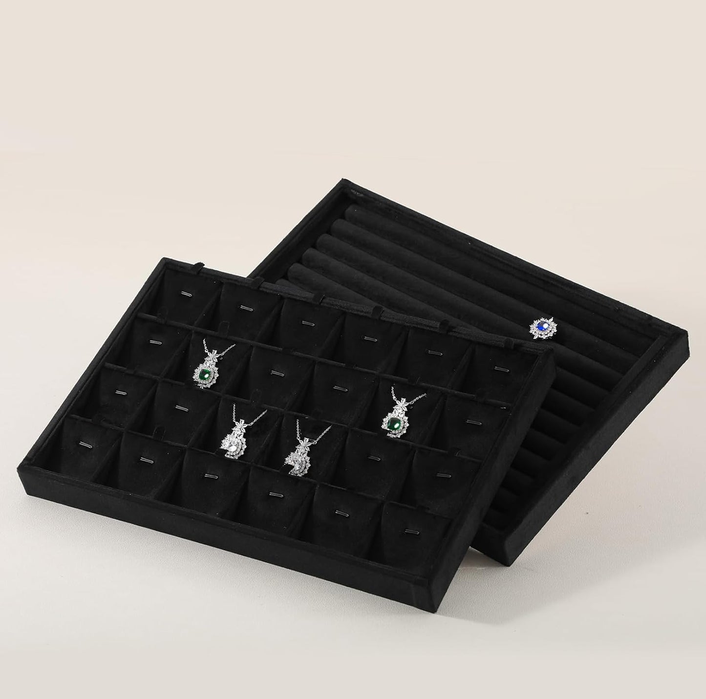 Stackable Jewelry Trays, Velvet Earring Box,Premium Necklace Box,Luxury Jewelry Display Case,Black Pendant Trays