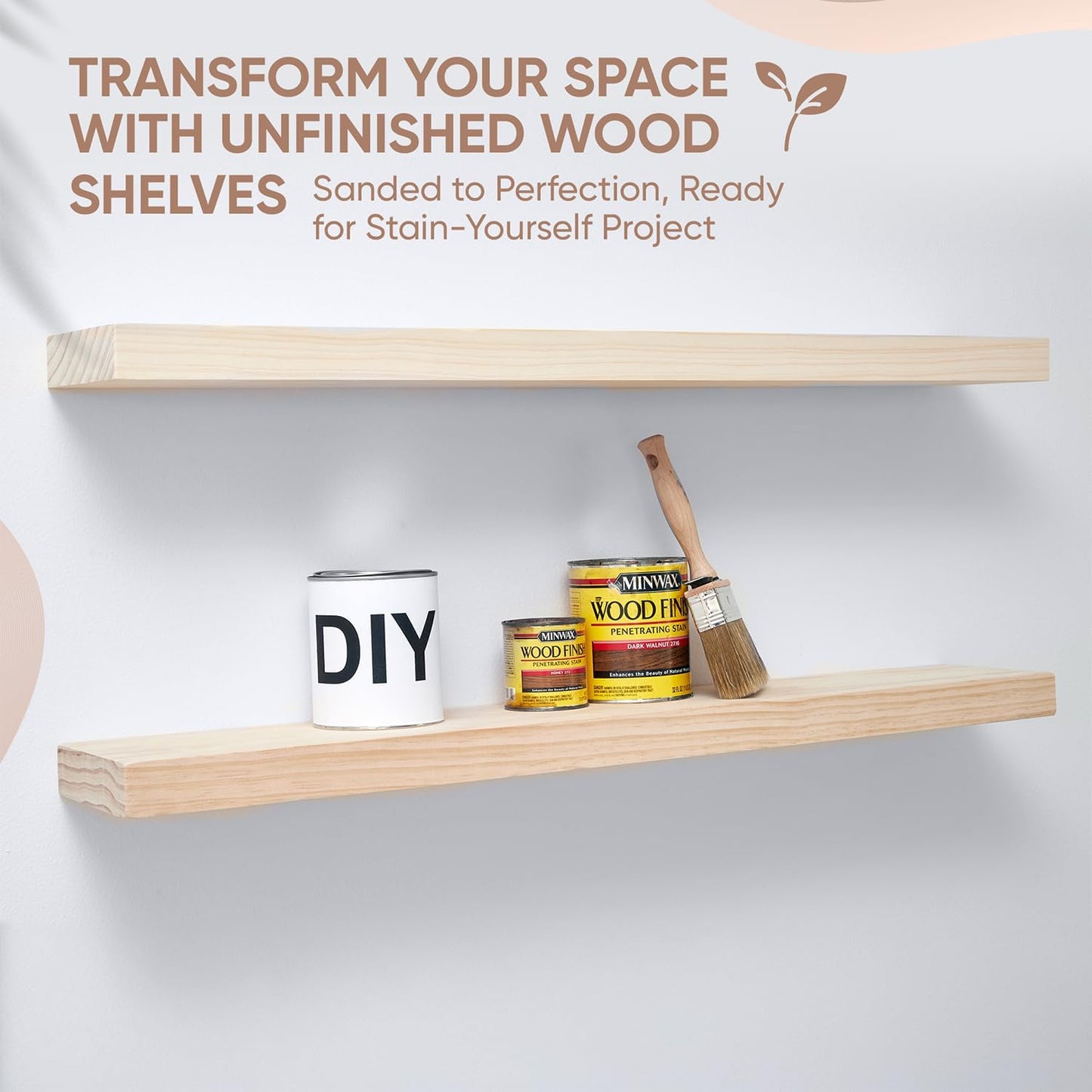 Homeforia Wood 48 inch Floating Shelf, High End Solid Natural Wood 48inch Floating Shelves for Wall Mounted, Unfinished Wooden Large Floating Shelves, Heavy Duty Bracket, 48 X 6.5 X 1.75 in, Set of 3