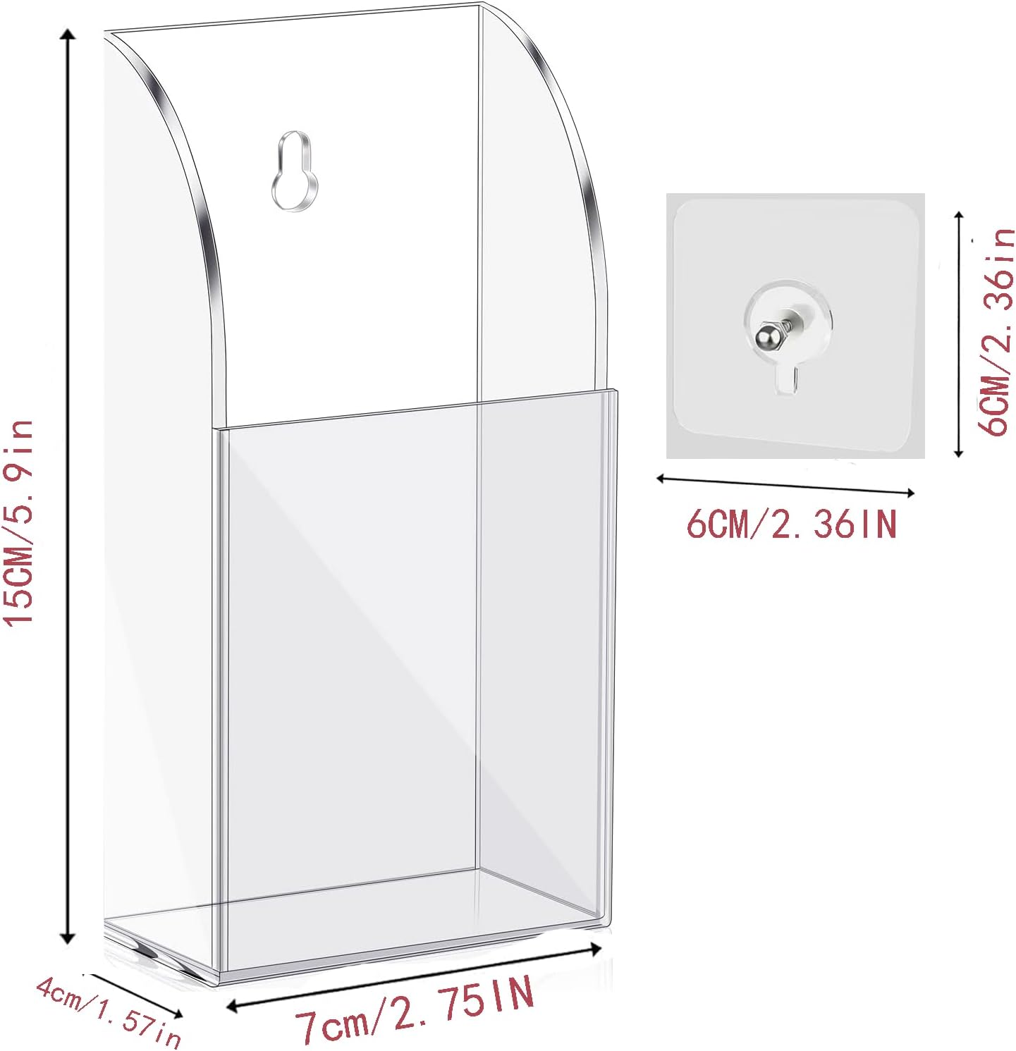 4 Pieces Acrylic Remote Control Holder Clear Wall Mount Media Organizer Single Compartment Pen Holder for Wall Pencil Holder TV Remote Holder Wall Mount Storage Box for File Makeup Marker Brush Phone