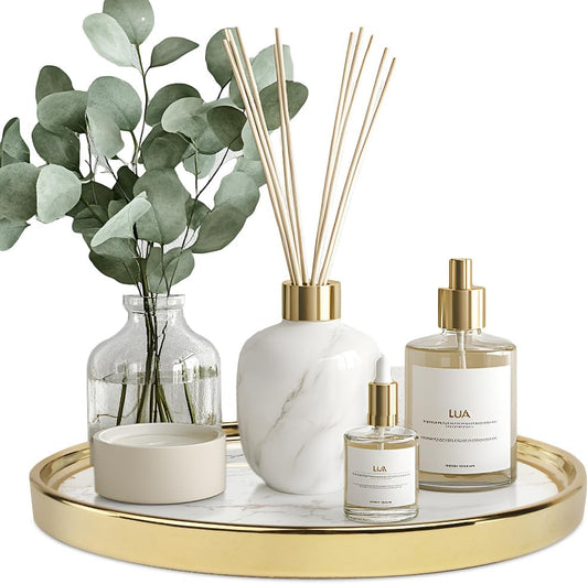 Vanity Perfume Round Decorative Storage Tray - White Circular Organizer for Bathroom, Bedroom Countertop - Dresser Tray for Perfume, Lotion Bottle, Cosmetics