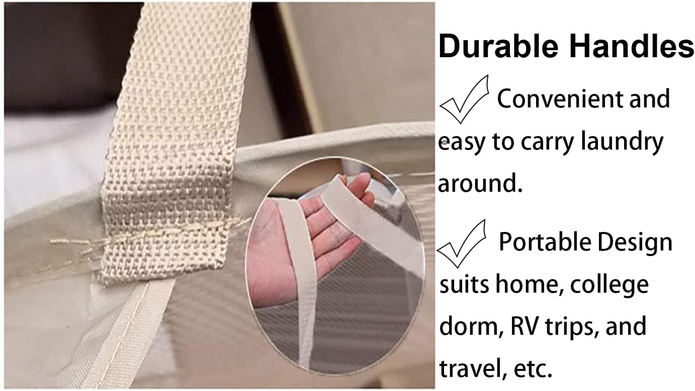 Larpur Popup Mesh Laundry Basket, Collapsible and Portable Clothes Washing Laundry Hamper with Reinforced Carry Handle (Beige)