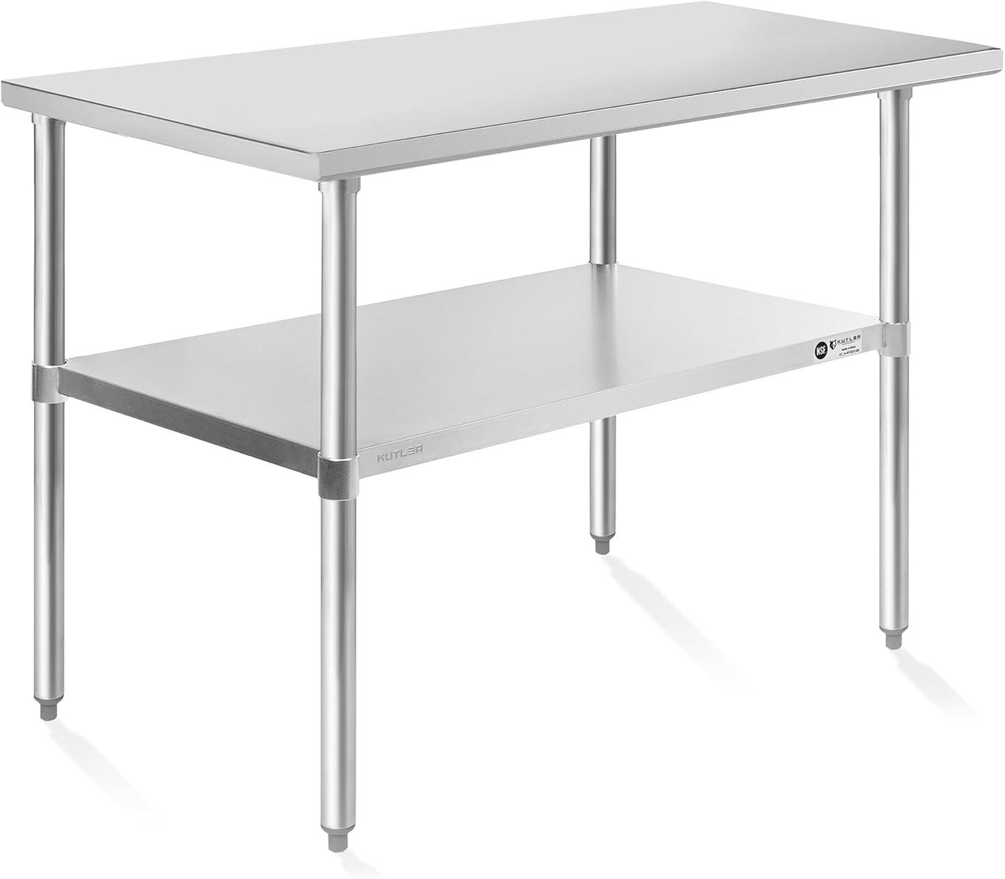KUTLER Stainless Steel Table 24 x 48 Inches, NSF Heavy Duty Commercial Kitchen Prep and Work Table with Undershelf for Restaurant, Hotel, Home