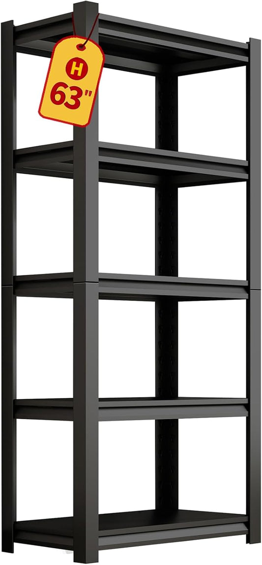 Dyoung 5 Tier Adjustable Garage Shelving Units 63" H Storage Utility Shelves 1800LBS Heavy Duty Shelving Industrial Shelving Rack for Garage Warehouse Basemen, Black (15.7" D*31.5" W*63" H)