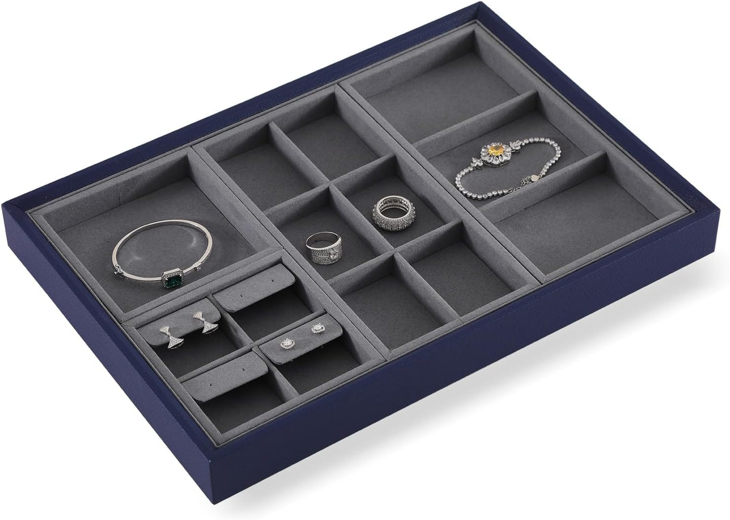 Dark Blue Jewelry Display Tray Ring Necklace Earring Bangle Organizer Multifunctional Storage Case for Jewelry Showcase (Small Empty Tray)