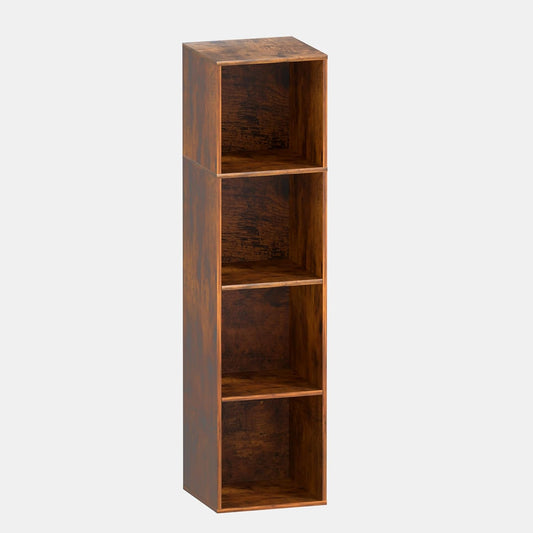 4 Cube Storage Organizer, 4 Tier Cube Bookcase Freestanding Storage Display Organizer for Home Office, Four Cubes Open Shelf Bookshelf(Retro Brown, 4 Cube)