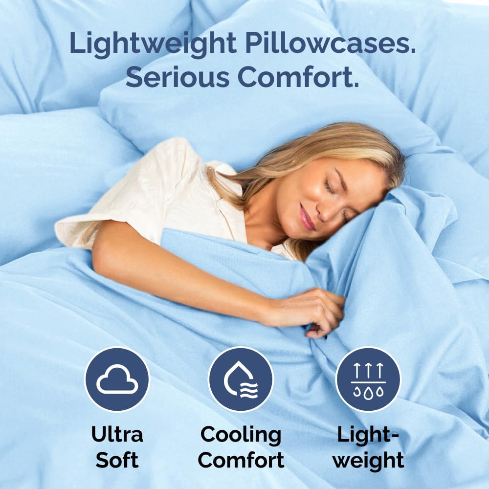 Queen Pillow Cases - 2 Pack - Super Soft Pillowcase Covers - Envelope Enclosure - Hotel Quality Pillow Protectors - Wrinkle Free, Shrink & Stain Resistant - Machine Washable - 20" x 30" (Light Blue)