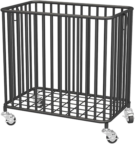 Easyars Rolling Laundry Hamper with Wheels,Large-size Metal Laundry Basket Cart,Clothes or Linen Storage Organize Hamper Bin for Living Room,Bathroom,Closet or Children Bedroom,Black