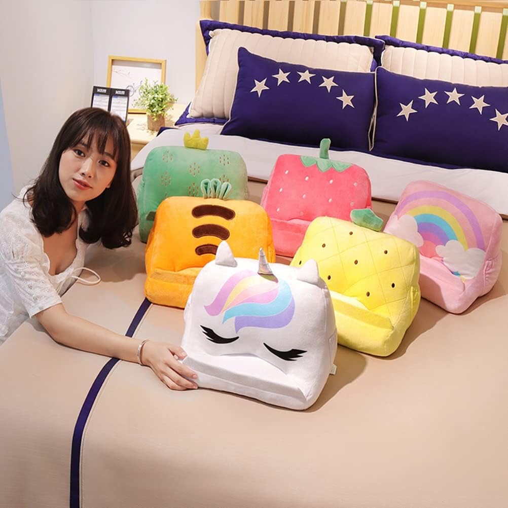 Dpofirs Pillow Tablet Stand, Soft Plush Tablet Holder with Storage Pockets for Kids, Compatible with pads Tablet Phone, Sturdy Fluffy Cushion for Home Travel School Birthday Christmas (white)
