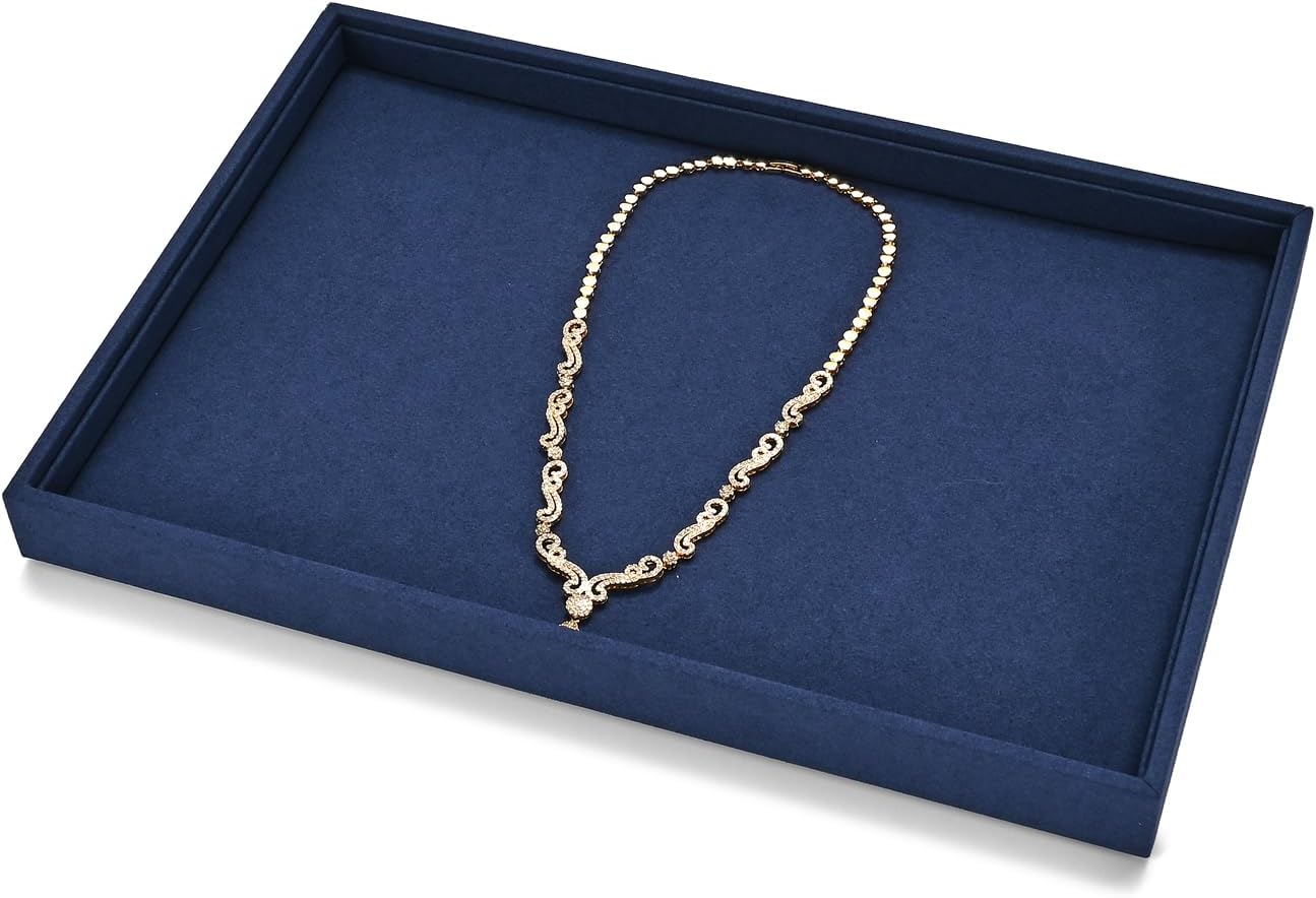 Microfiber Jewelry Tray Stackable Jewelry Drawer Organizer Trays Necklace Bracelet Holder for Necklace Bracelets Watches Perfume Organizer(Blue)