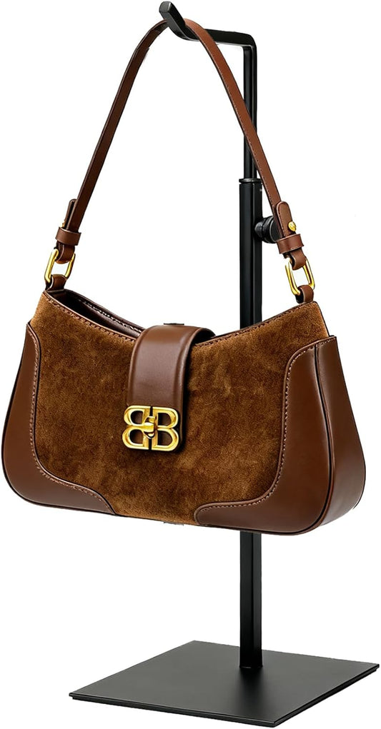 Purse Stand Holder, Adjustable Height Purse Stand for Display, Freestanding Handbag & Purse & Wreath Holder with Non-Slip Base, No Drill Needed for Tabletop, Desk, Closet,Retail