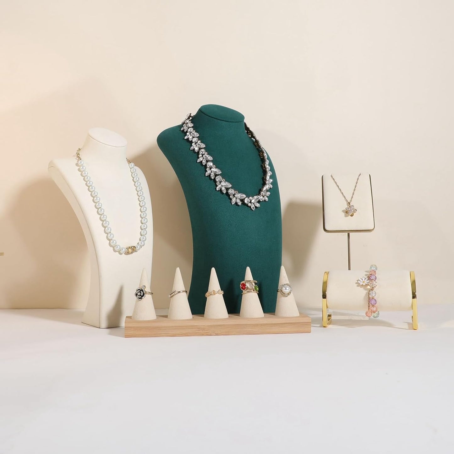 GemeShou Green necklace hanger jewelry organizer, Velvet jewelry stand necklace holder, jewelry mannequin bust for necklaces, Jewelry boutique store photography props【Green-Large height 11.8 inch】