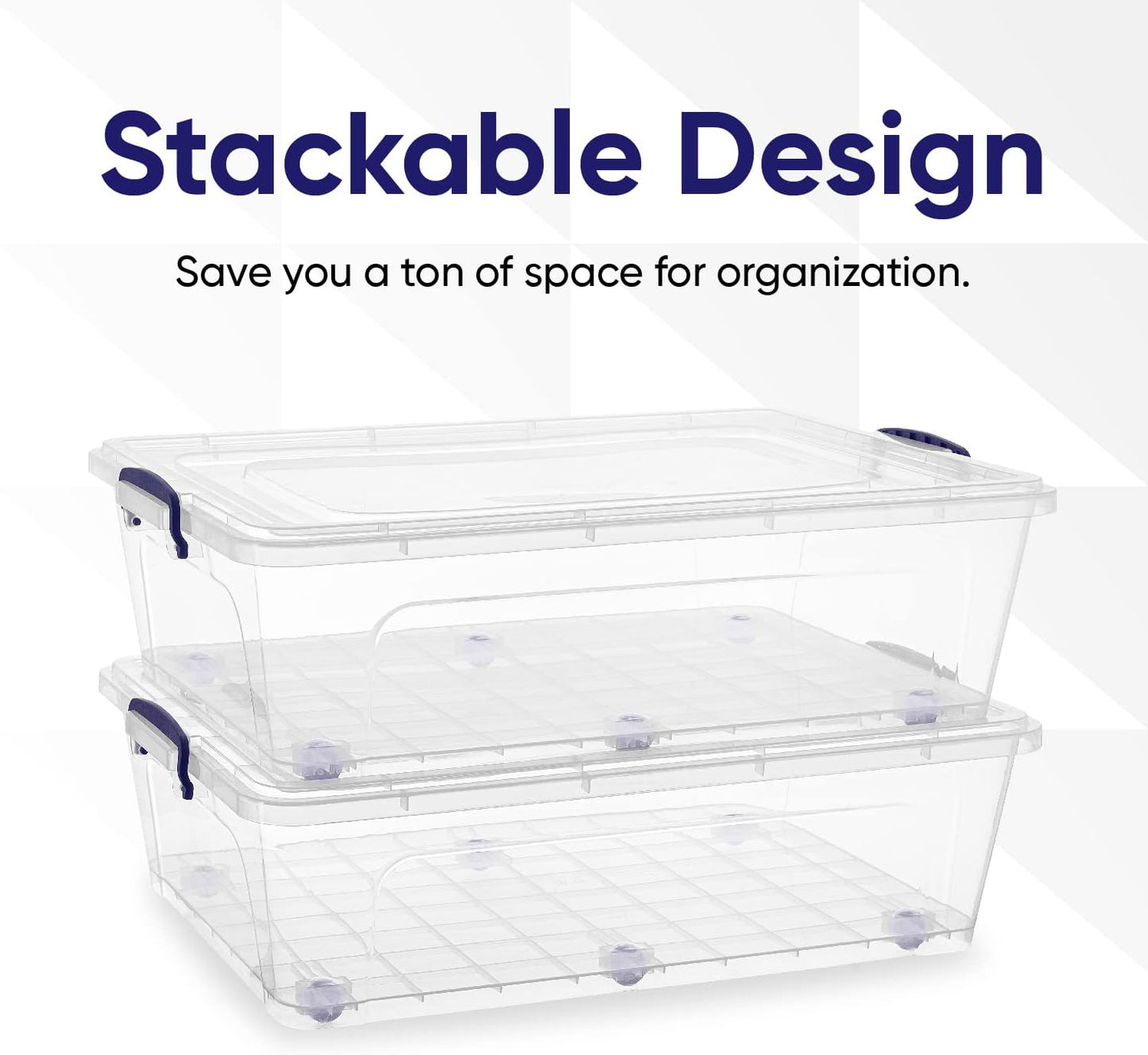 Superio Storage Bins with Lids- Clear Boxes for Organizing, Stackable Plastic Containers- BPA Free, Non-Toxic, Odor Free, Organizer for Home, Office, Dorm (8 Pack, 42 Qt (Under Bed-Wheeled))