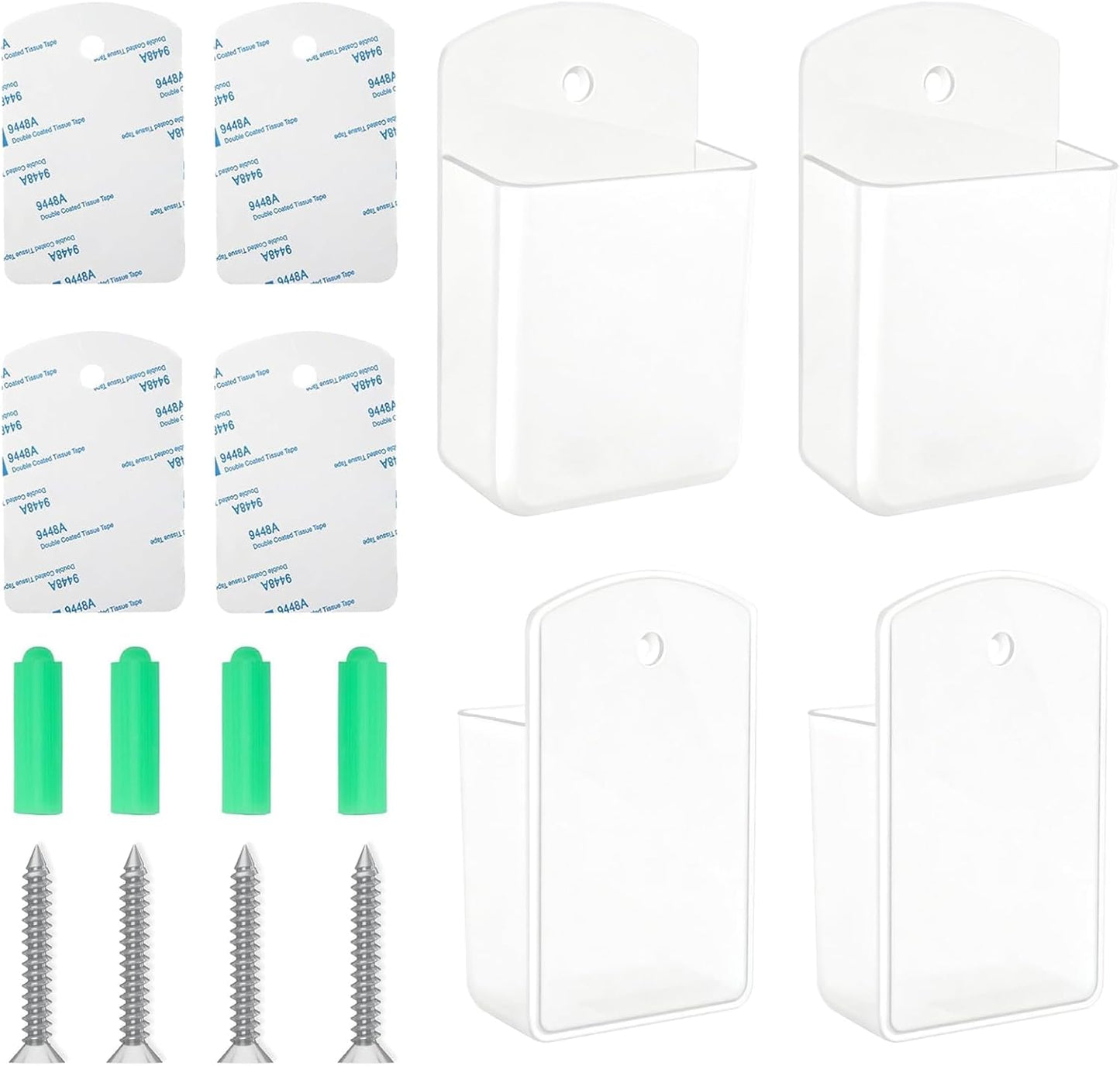 4Pcs Remote Holder Wall Mount, AC TV Remote Control Holder, Self Adhesive & Screws Remote Wall Holder, Wall Mount Box Remote Organizer for Home Office Storage (White)