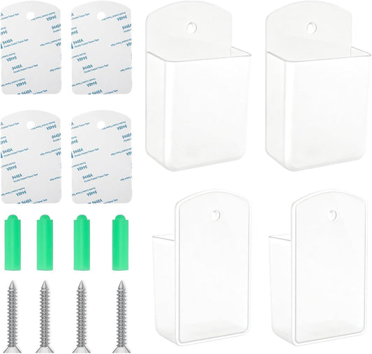 4Pcs Remote Holder Wall Mount, AC TV Remote Control Holder, Self Adhesive & Screws Remote Wall Holder, Wall Mount Box Remote Organizer for Home Office Storage (White)