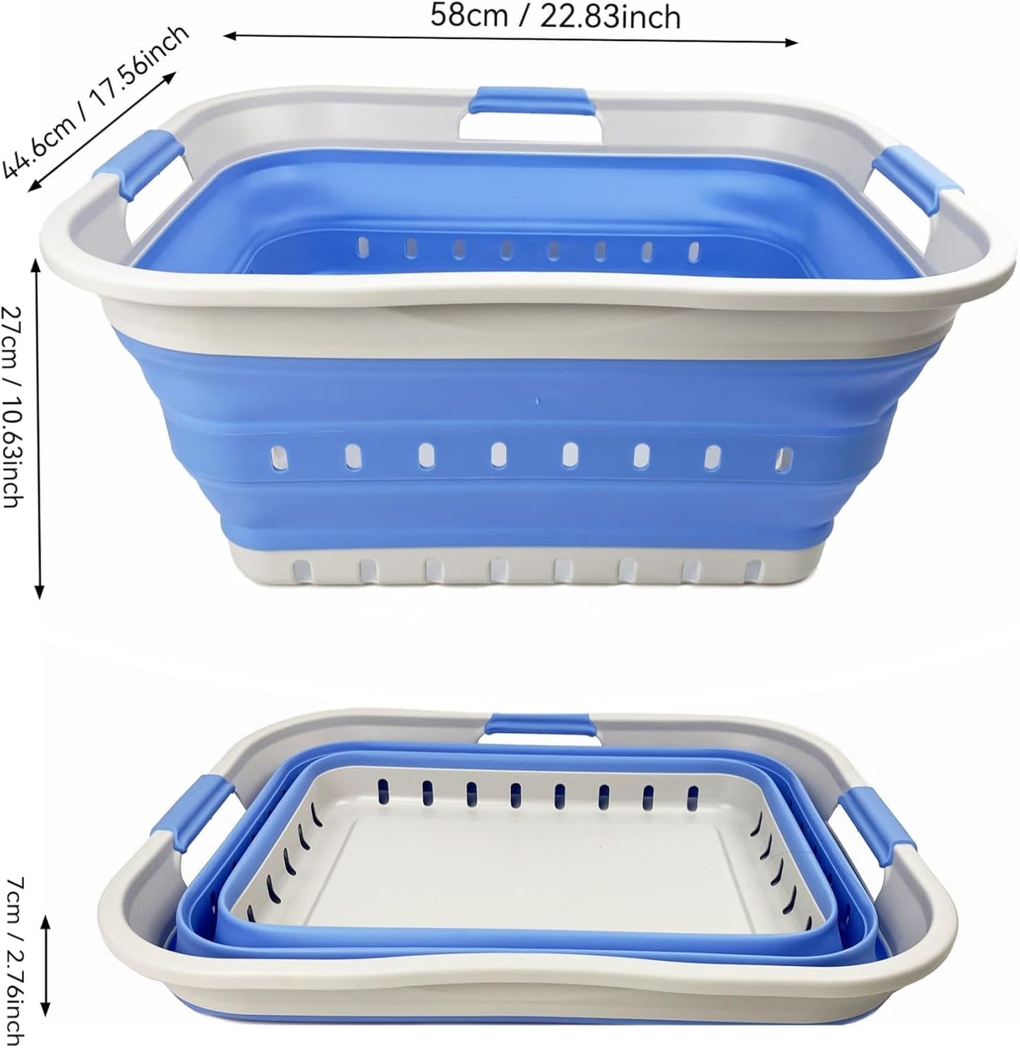 SAMMART 42L (11 gallon) Collapsible Plastic Laundry Basket - Foldable Pop Up Storage Container/Organizer - Space Saving Hamper/Basket (Grey/Little Boy Blue)