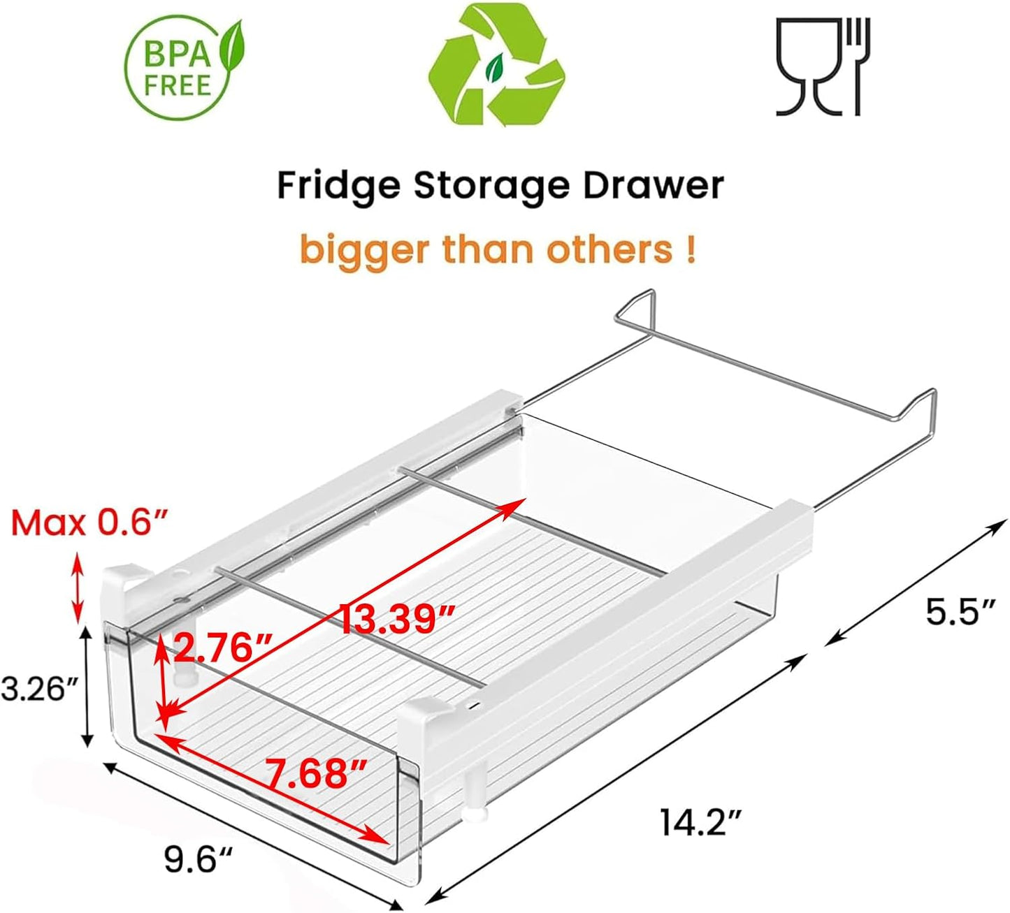 vacane Large Refrigerator Drawer with Removable 28 Grid Egg Tray, Clear Egg Drawer for Fridge Organizer Bins, Fridge Storage Container Under Shelf Holder for Fruit,Vegetable,Meat,Cheese