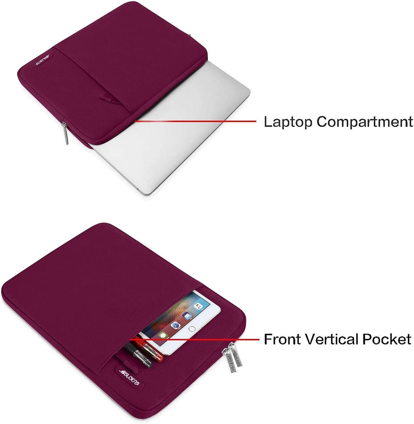 MOSISO Laptop Case 13.3 inch, 13-13.3 inch Laptop Sleeve Compatible with MacBook Air/Pro 13/Pro 14 M5 M4 M3 M2 M1, HP Dell ASUS Lenovo,Polyester Vertical Computer Sleeve Bag with Pocket, Wine Red