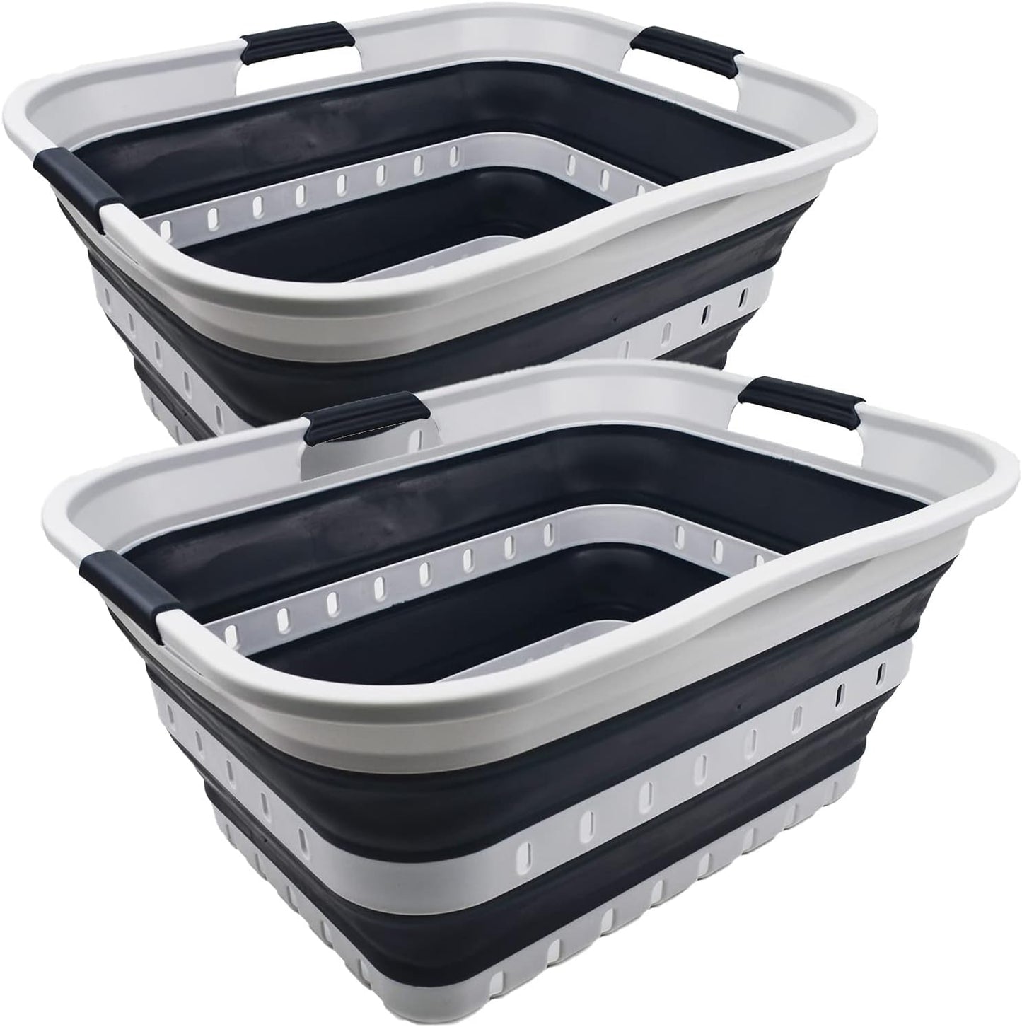 SAMMART 42L (11 gallon) Collapsible Plastic Laundry Basket - Foldable Pop Up Storage Container/Organizer - Portable Basket - Space Saving Hamper (Grey/Slate Grey (Set of 2))