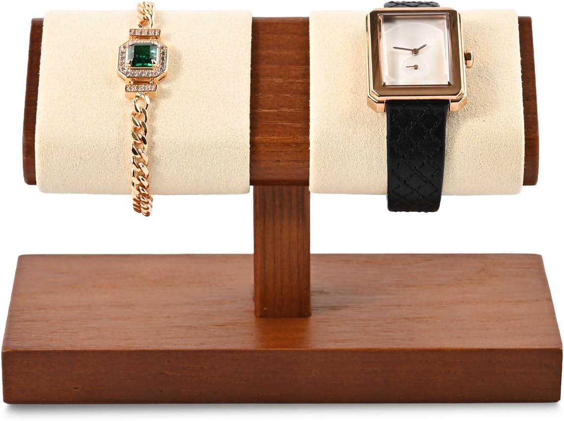 Oirlv Solid Wood Double Watch Display Stand Watch Bracelet Organizer(Creamy-white)